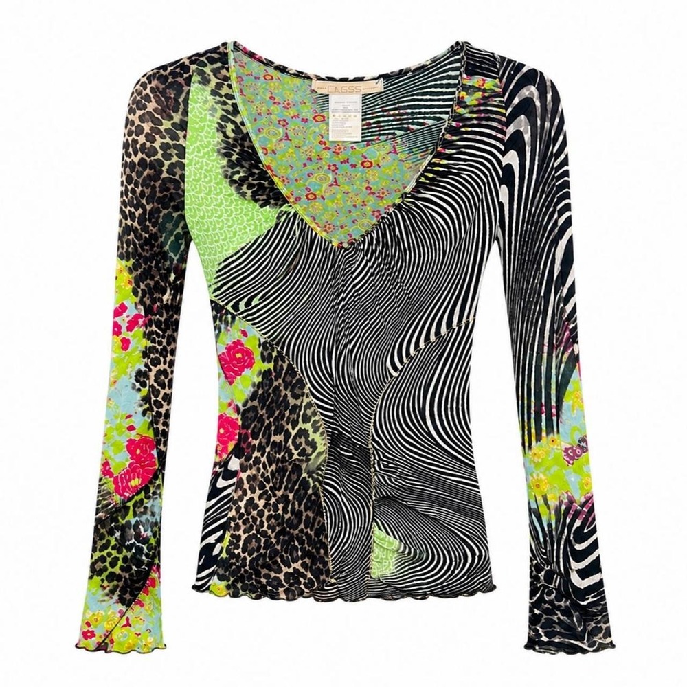 Cavalli Vintage Patchwork Mesh Long Sleeve Top